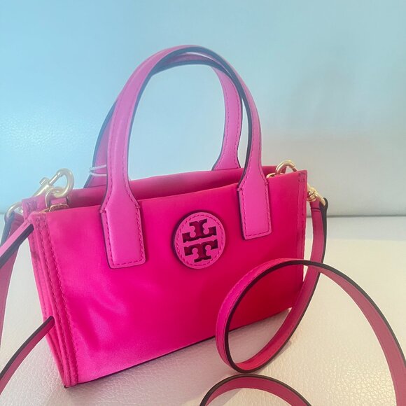 NWT TORY BURCH ELLA NYLON MINI TOTE CROSSBODY BAG SATCHEL BRIGHT PINK - Picture 4 of 9